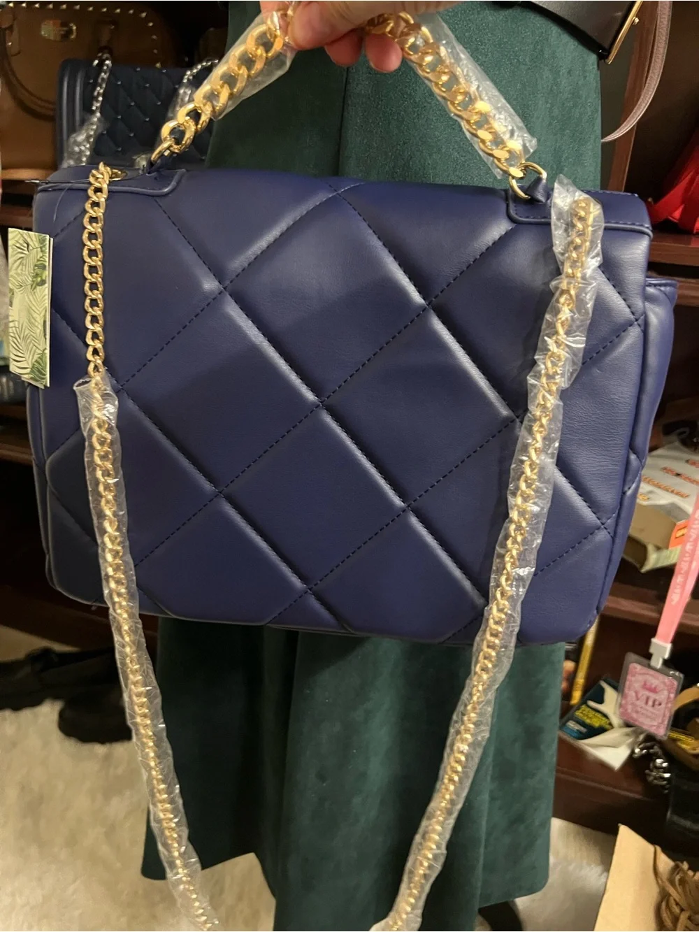 Badgley Mischka Large Navy Quilted 2-Way Satchel